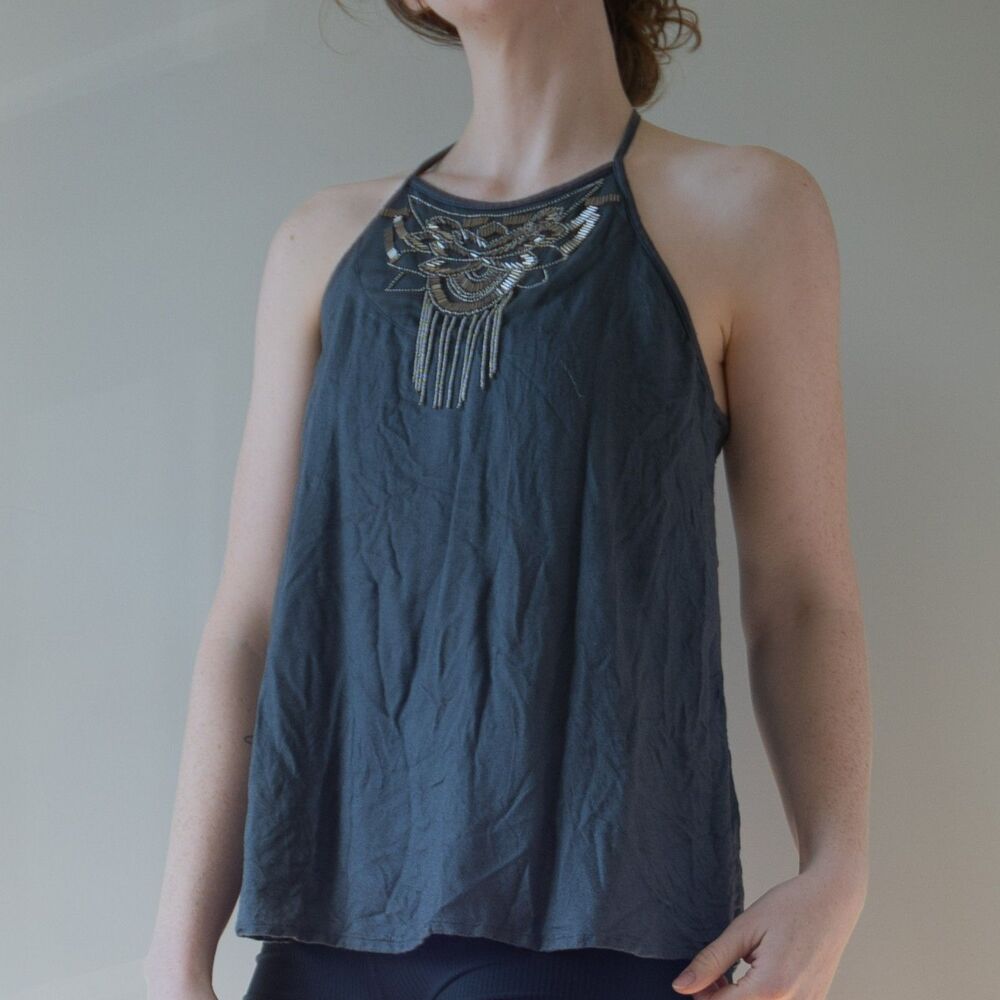 Boho Powder Blue Hollister Detailed Halter Women's Summer Festival Tank Top